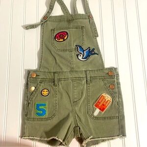 Cat & Jack Jean Overall Shorts Size Medium Olive with Awesome Patches